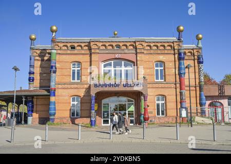 Hundertwasser Bahnhof, Uelzen, Niedersachsen, Deutschland, Europa Stockfoto