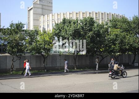 09.08.2012, Pjöngjang, Nordkorea, Asien, Eine Straßenszene im Zentrum von Pjöngjang, Asien Stockfoto