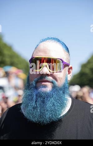 08.07.2023, Berlin, Deutschland, Europa, Porträt eines Techno-Fans bei der Parade, Europa Stockfoto