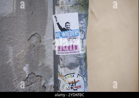 07.06.2017, Heidelberg, Deutschland, Europa, Ein Aufkleber mit dem übertriebenen Bild des deutschen AfD-Politikers Bjoern Hoecke und dem Slogan Never Again! Ist St Stockfoto