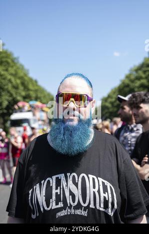 08.07.2023, Berlin, Deutschland, Europa, Porträt eines Techno-Fans bei der Parade, Europa Stockfoto