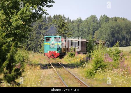 Grüne Diesellokomotive vom Typ TU4 mit der Nummer 2091, hergestellt in der ehemaligen Sowjetunion 1970, auf der Museumsbahn Jokioinen. Palomaki, Finnland. Juli 2019 Stockfoto