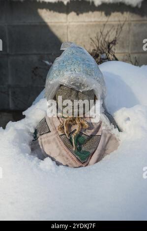 29.12.2017, Takayama, Gifu, Japan, Asien, auf dem Gelände des Hida Kokubunji-Tempels in Asien steht eine Steinstatue von Jizo Stockfoto