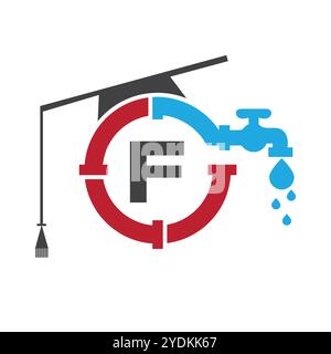 Letter F Klempner Logo Design Vektor Vorlage Konzept mit Rohr und Wasser Symbol Stock Vektor