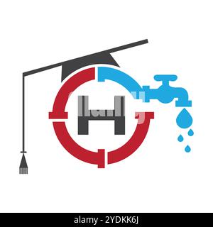 Letter H Klempner Logo Design Vektor Vorlage Konzept mit Rohr und Wasser Symbol Stock Vektor