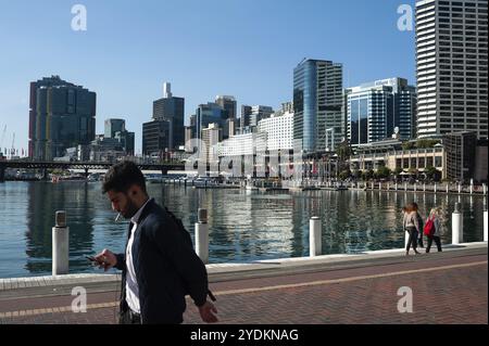 17.09.2018, Sydney, New South Wales, Australien, Ein Blick auf Darling Harbour und die Skyline von Sydneys Geschäftsviertel von Cockle Bay, Ozeanien Stockfoto