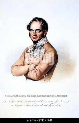 Friedrich Karl Gustav August Freiherr von Langenau geb. 7. November 1782 in Dresden. 4. Juli 1840 in Graz war ein k. k. wirklicher Geheimer Rat und Kämmerer, Feldmarschallleutnant, Kommandierender General in Illyrien, Innerösterreich und Tirol, Inhaber des Linien-Infanterie-Regiments Nr. 49 und Theresienritter, Historisch, digital restaurierte Reproduktion von einer Vorlage aus dem 19. Jahrhundert, Erfassungsdatum nicht angegeben 1f-4941867 Stockfoto