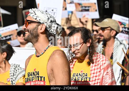 Valletta, Malta - 6. Oktober 2024: Teilnehmer einer Demonstration gegen die israelischen Aktionen im Gazastreifen Stockfoto