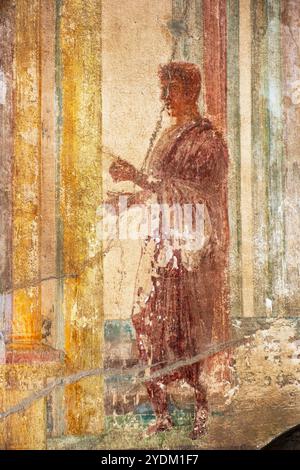 Antike römische Wandfresko im Macellum von Pompeji, Neapel, Italien. Stockfoto