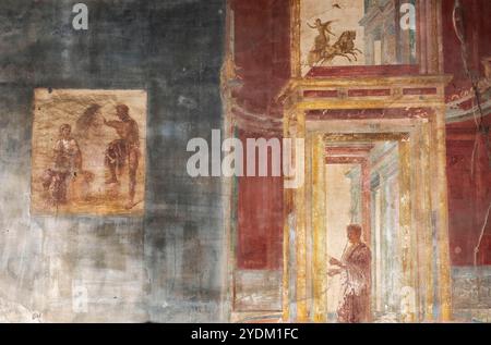 Antike römische Wandfresko im Macellum von Pompeji, Neapel, Italien. Stockfoto