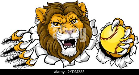 Lion Softball Animal Sports Team Maskottchen Stock Vektor