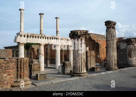 Korinthische Säulen im Forum - archäologische Stätte Pompeji, Kampanien, Italien Stockfoto