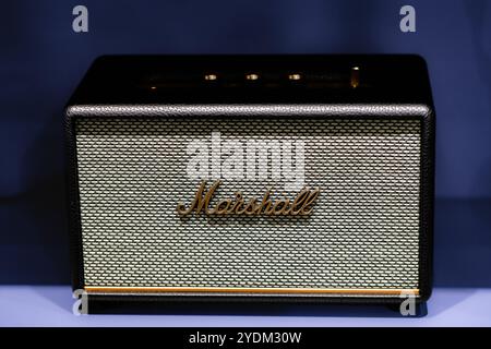 Lemberg, Ukraine - 26. Oktober 2024: Black Marshall Portable Speaker Stockfoto