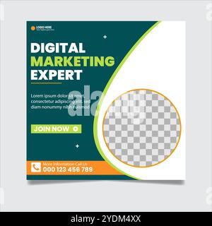 Digital Marketing Social Media Post Template, Digital Marketing Agency, Square Flyer Template, Digital Business Marketing Social Media Banner, Vektor Stock Vektor