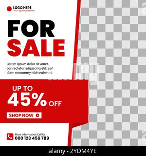 Instagram Social-Media-Vorlage für quadratische Rahmen Post Design, Rot und weiß Farbdesign. Geeignet für Posts, Verkaufsbanner, Werbeartikel, Business Stock Vektor