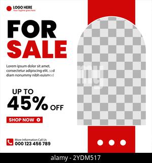 Instagram Social-Media-Vorlage für quadratische Rahmen Post Design, Rot und weiß Farbdesign. Geeignet für Posts, Verkaufsbanner, Werbeartikel, Business Stock Vektor