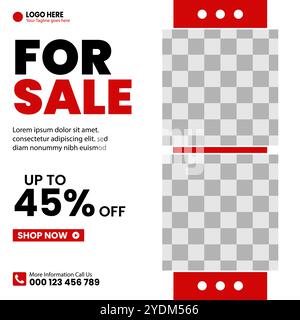 Instagram Social-Media-Vorlage für quadratische Rahmen Post Design, Rot und weiß Farbdesign. Geeignet für Posts, Verkaufsbanner, Werbeartikel, Business Stock Vektor