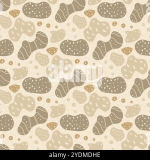 Nahtloses abstraktes Muster mit beigefarbenen Meeresformen und gepunkteten Texturen, ideal für Hintergründe und Designprojekte mit Meeresmotiven. Kinderzimmer endlose Hintergründe Stock Vektor
