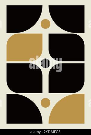 Modernes Poster mit geometrischen Formen in Schwarz-Gelb. Abstrakte Boho-Wanddekoration. Flacher Kunstdruck in der Mitte des Jahrhunderts. Vektorabbildung Stock Vektor