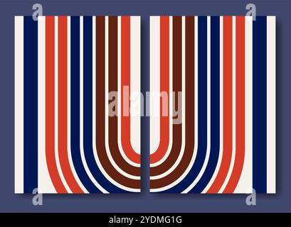 Set aus abstrakten, modernen Kunsthintergründen mit einfachen geometrischen Linienformen. Retro-Design auf beigefarbenem Hintergrund. Boho-Vektor-Illustration in Stock Vektor