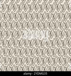 Schwarzes beiges nahtloses Muster mit Linienpflanzen. Vektor-floraler Hintergrund im minimalistischen linearen Stil. Handgezeichnetes Umrissdesign für Stoff und Druck. Stock Vektor