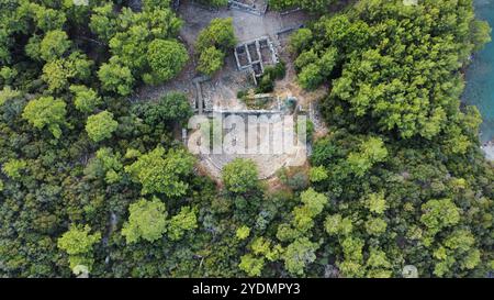 Drohnenfoto der antiken Stadt Phaselis, Türkei. Stockfoto