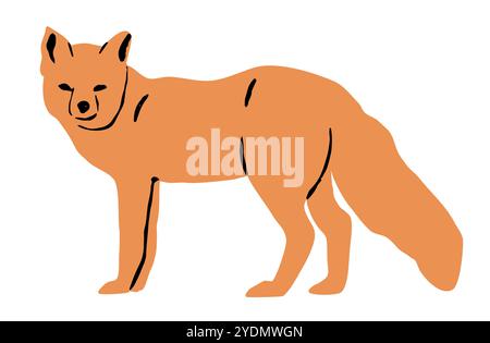 Cartoon Roter Fuchs. Niedlicher stehender Fuchs auf der Jagd. Vektor-Fuchsfigur, Raubtier Fuchs-Ikone oder Wildtier Wald Säugetier. Tierillustration für BA Stock Vektor