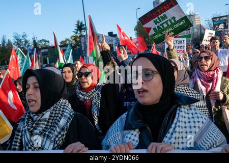 Besiktas, Istanbul, Türkei. Oktober 2024. Während eines protestmarsches von der Barbaros-Hayrettin-Pasa-Moschee vor dem israelischen Konsulat in Istanbul rufen Demonstranten onÂ 27. Oktober Â 2024 Slogans. (Kreditbild: © Tolga Uluturk/ZUMA Press Wire) NUR REDAKTIONELLE VERWENDUNG! Nicht für kommerzielle ZWECKE! Stockfoto