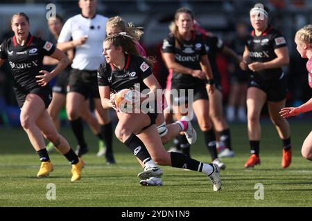 London, Großbritannien. Oktober 2024. Zoe Harrison von Saracens Women in Aktion während des Women's Allianz Premier 15s Spiels zwischen Saracens Women und Gloucester Hartpury Women im StoneX Stadium, London, England am 27. Oktober 2024. Foto von Ken Sparks. Nur redaktionelle Verwendung, Lizenz für kommerzielle Nutzung erforderlich. Keine Verwendung bei Wetten, Spielen oder Publikationen eines einzelnen Clubs/einer Liga/eines Spielers. Quelle: UK Sports Pics Ltd/Alamy Live News Stockfoto