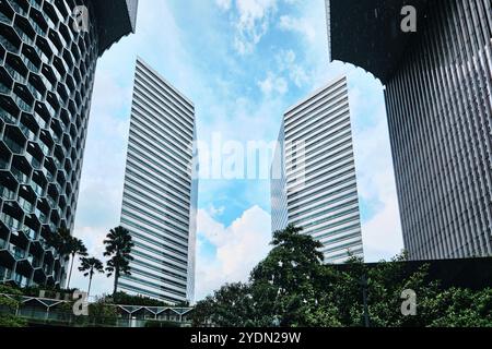 Singapur - 15. August 2024: Das Gateway-Gebäude und das Duo-Gebäude. Es ist bekannt für seine Fassade mit Wabenmuster Stockfoto