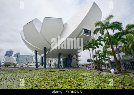 Singapur - 14. August 2024: Futuristische Architektur Lotus-förmiges Design des Art Science Museums vor Marina Bay Sands Stockfoto