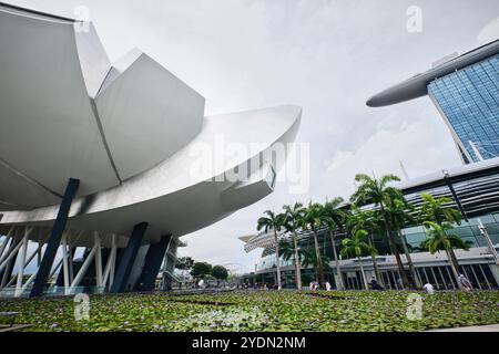 Singapur - 14. August 2024: Futuristische Architektur Lotus-förmiges Design des Art Science Museums vor Marina Bay Sands Stockfoto