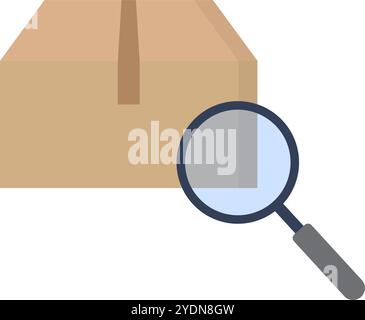 Symbol für den Status der Paketverfolgung aus Karton und Lupe. Editierbarer Vektor. Stock Vektor