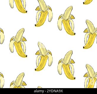 Nahtloses grafisches Muster mit Bananenfrucht. Hintergrund zu Lebensmitteln. Vektor-Zeichentrick-Illustration. Stock Vektor