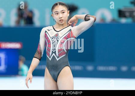 1. August 2024: Rina Kishi aus Japan während der Kunstturnen der Frauen während der Olympischen Spiele 2024 in Paris, Frankreich. Daniel Lea/CSM Stockfoto