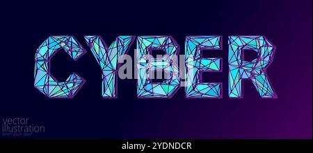 Banner-Vorlage für Cyber Monday-Angebote. Blaues Neon leuchtendes Marketing-Promo-Geschäft. 3D Low Poly polygonale Textbuchstaben Poster Vektor Illustration Stock Vektor