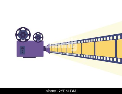 Retro-Filmprojektor mit Film. Retro-Filmkamera und Filmstreifen. Filmkonzept. Vektorabbildung Stock Vektor