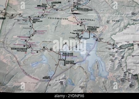 Karte des Yellowstone-Nationalparks, Wyoming, USA Stockfoto