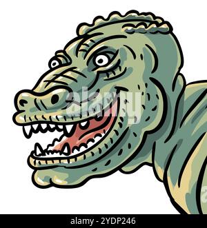 Gruseliger Monsterdrache. Gefährlicher Dinosaurier t rex. Reptilienmund mit Zähnen. Zeichentrickvektor-Illustration auf weißem Hintergrund. Handgezeichneter Stil. F Stock Vektor