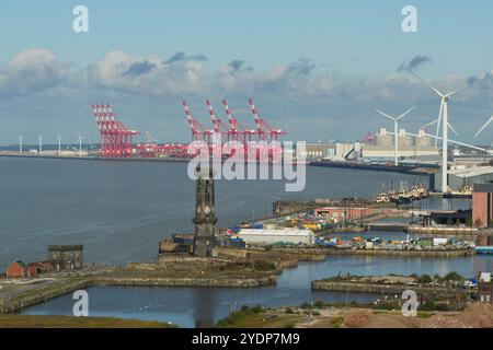 Liverpool Containerterminal freeport, nördlich von Evertons neuem Bramley Moore Stadion, Merseyside, Liverpool, England Stockfoto