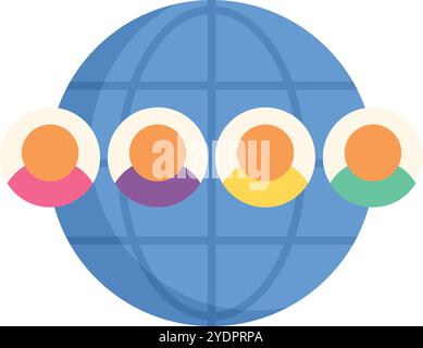 Farbenfroher Vektor für vielfältige Menschen, die sich rund um den Globus vernetzen, perfekt zur Veranschaulichung von Konzepten der Globalisierung, des internationalen Geschäfts und der globalen Kommunikation Stock Vektor