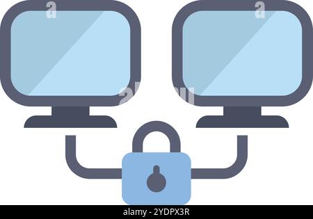 Minimalistische Abbildung mit einer sicheren Netzwerkverbindung zwischen zwei Computern, die den Datenschutz und die Privatsphäre im digitalen Zeitalter symbolisiert Stock Vektor