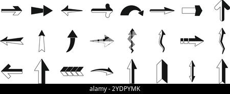Gerade lange Pfeilsymbole gesetzt. Set aus verschiedenen Pfeilsymbolen, die verschiedene Richtungen anzeigen, perfekt zum Hervorheben von Bewegung, Fortschritt oder Auswahl Stock Vektor