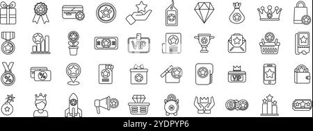 Symbole für exklusive Vorteile. Treueprogramm mit Premium-Vorteilen, exklusiven Prämien, vip-Behandlung und verschiedenen Vergünstigungen für geschätzte Kunden Stock Vektor