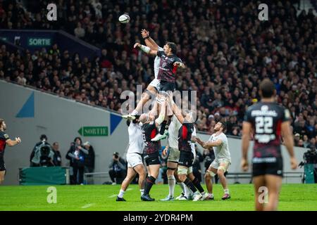 Toulouse, Frankreich. Oktober 2024. Richie Arnold aus Toulouse während des französischen Meisterschaftsspiels der Top 14 Rugby union zwischen Stade Toulousain und RC Toulon am 27. Oktober 2024 im Stadion de Toulouse in Toulouse, Frankreich - Foto Nathan Barange/DPPI Credit: DPPI Media/Alamy Live News Stockfoto