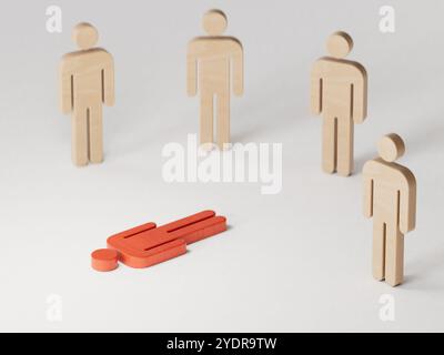 Führung und Konzept des Teamleiters. Wortgruppe auf Holzblock, Holzfigur auf Holzblock mit TEAM. Beziehungen zwischen Zusammenarbeit und l Stockfoto