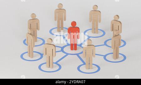 Verbreiten Sie Ihren Einfluss und Ihre Meinung auf andere Personen. Führungskraft im Geschäft, Rekrutierung. Social Management and Manipulation.3D-Rendering auf schwarzem Hintergrund Stockfoto