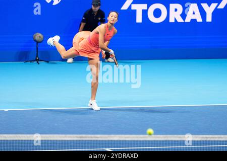 Qinwen Zheng (CHN), 27. OKTOBER 2024 - Tennis : Singles Final Match im Ariake Colosseum während des TORAY PAN PACIFIC OPEN TENNIS 2024 in Tokio, Japan. (Foto: SportsPressJP/AFLO) Stockfoto