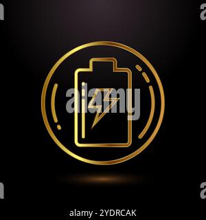 Power, Battery icon Design Illustration, Battery icon in luxuriösem Gold Finish Stock Vektor