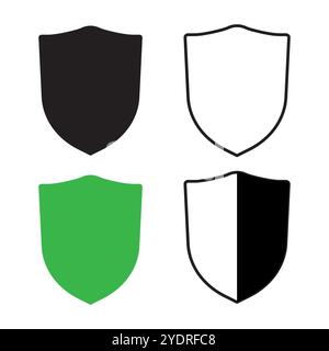 Shield-Symbole eingestellt. Vier Farbvarianten. Sicherheits- und Verteidigungssymbole. Vektorabbildung. Stock Vektor